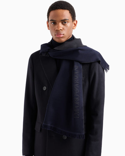 Wool scarf with jacquard logo lettering