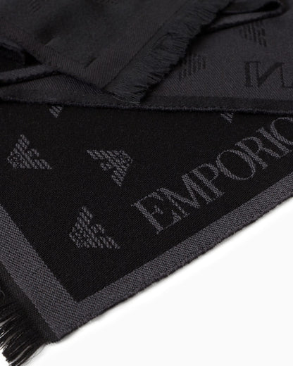 Eagle scarf wool jacquard with fringes man