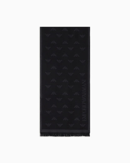 Eagle scarf wool jacquard with fringes man