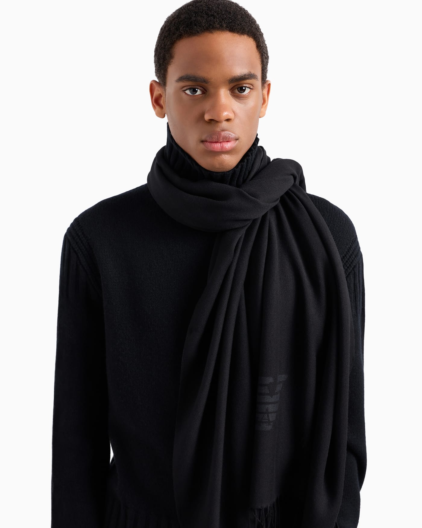 Wrap scarf eagle print fringed for man