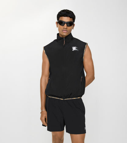 Check Trim Nylon Gilet in Black