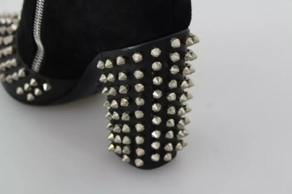 Philipp Plein Black Suede Studded Heels Ankle Boots