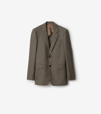Sharkskin Wool Tailored Jacket in Soil brown/calico beige