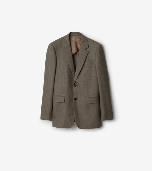 Sharkskin Wool Tailored Jacket in Soil brown/calico beige