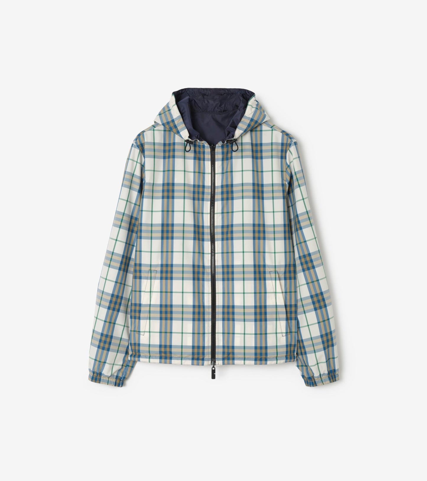 Reversible Check Newport Hooded Jacket in Pilot blue