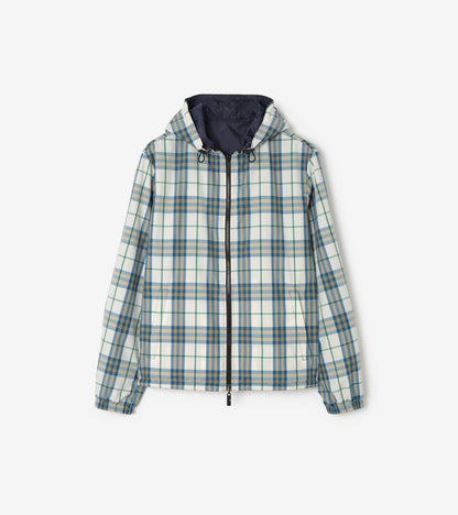 Reversible Check Newport Hooded Jacket in Pilot blue
