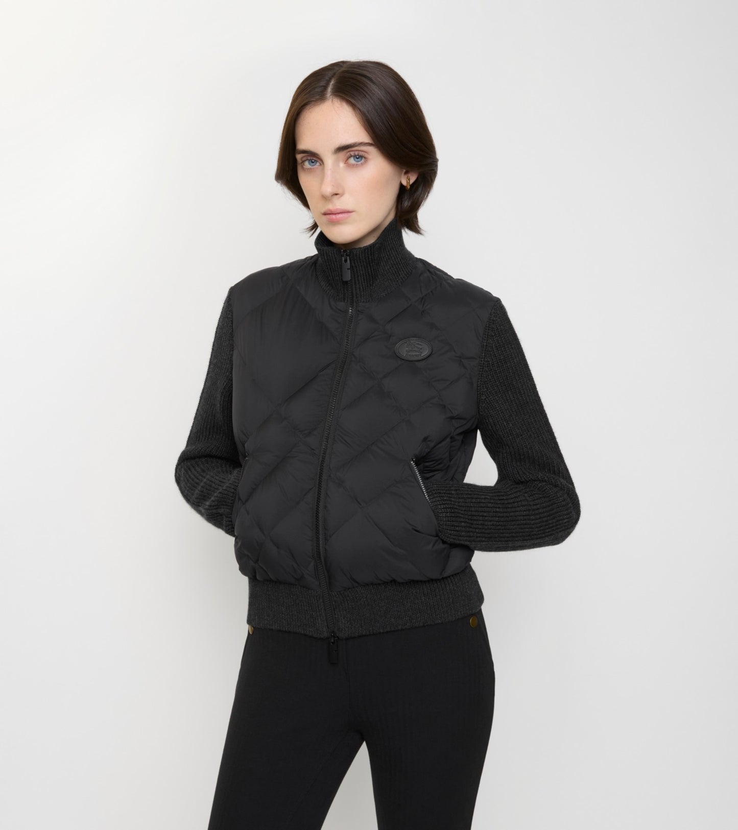 Check-stitch Nylon and Wool Jacket in Black