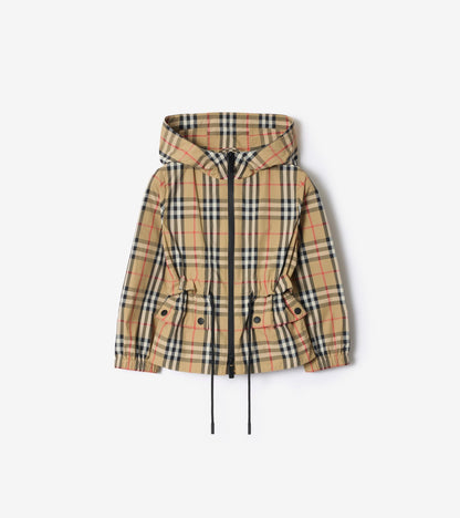 Check Nylon Hooded Jacket in Sand beige