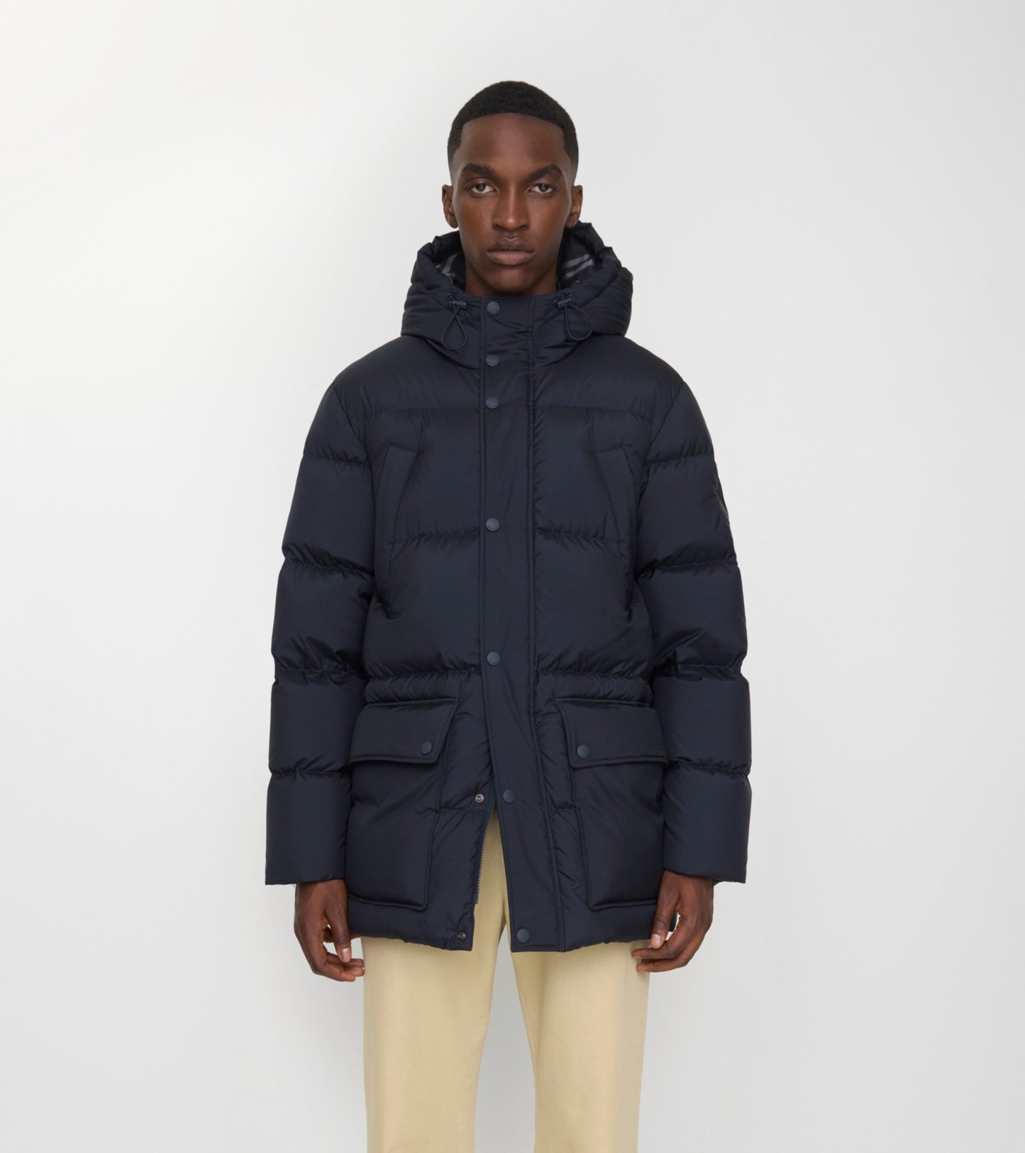 Hooded Puffer Jacket in Navy blue