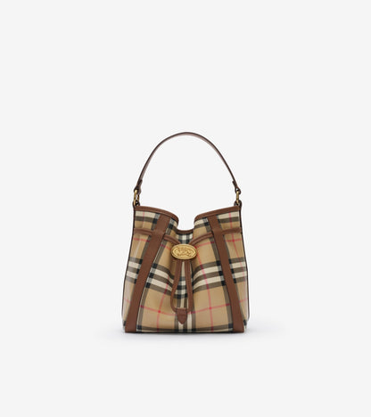 Mini Check Bucket Bag in Archive beige/ruby red