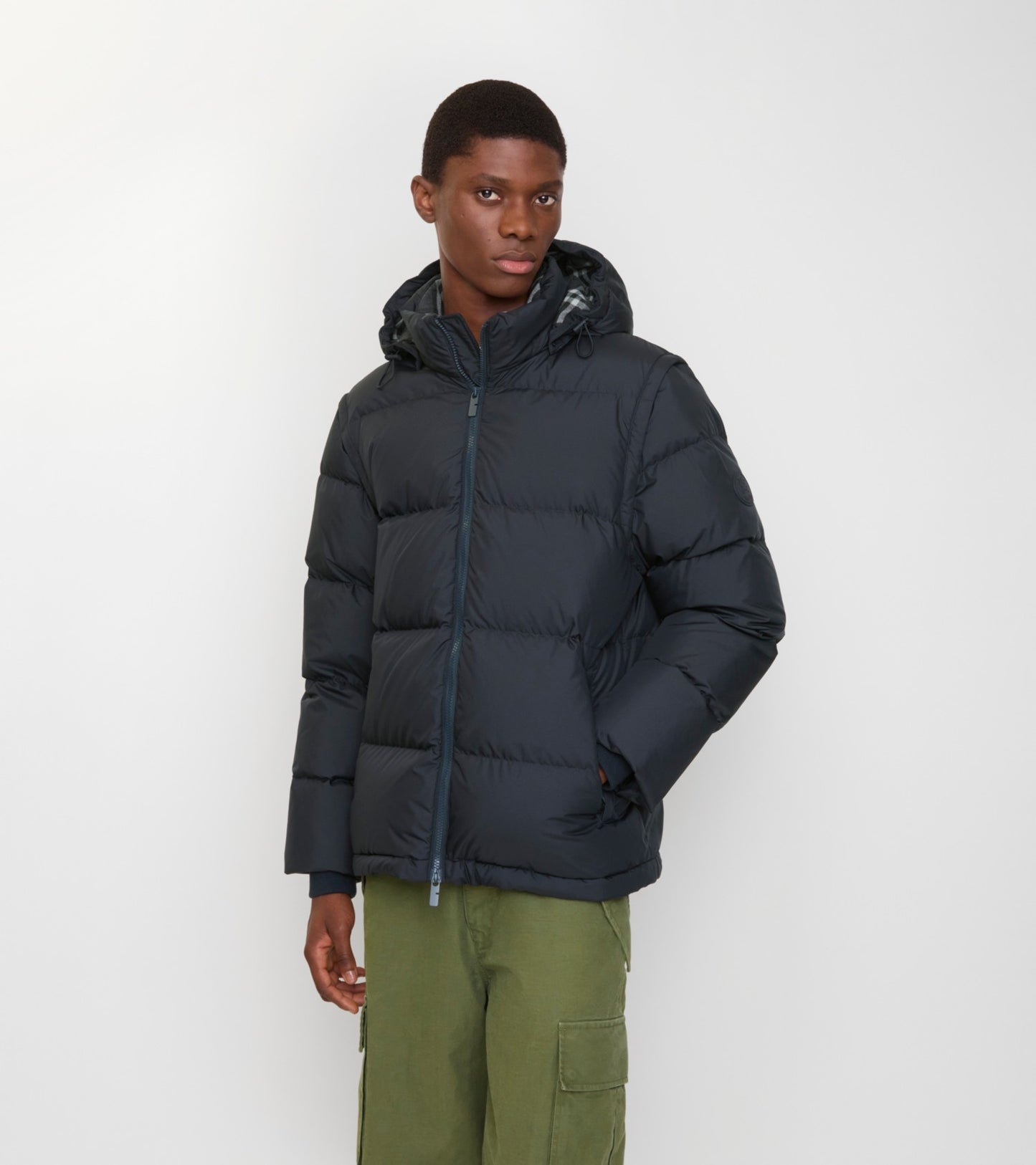 Detachable Sleeve Bideford Puffer Jacket in Navy