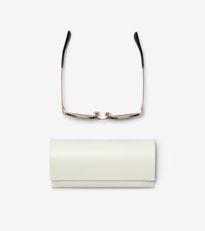 Metal Check Oval Sunglasses in Light gold