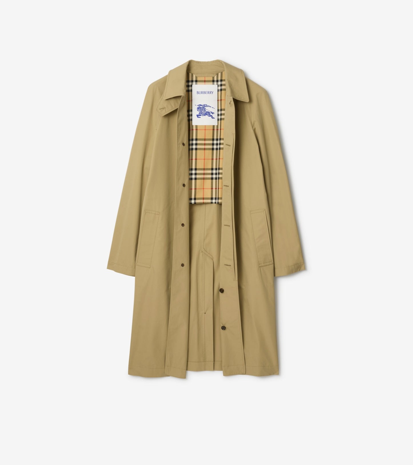 Long Cotton Car Coat in Hamper beige