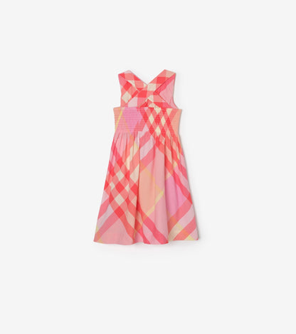 Check Cotton Dress in Strawberry pink