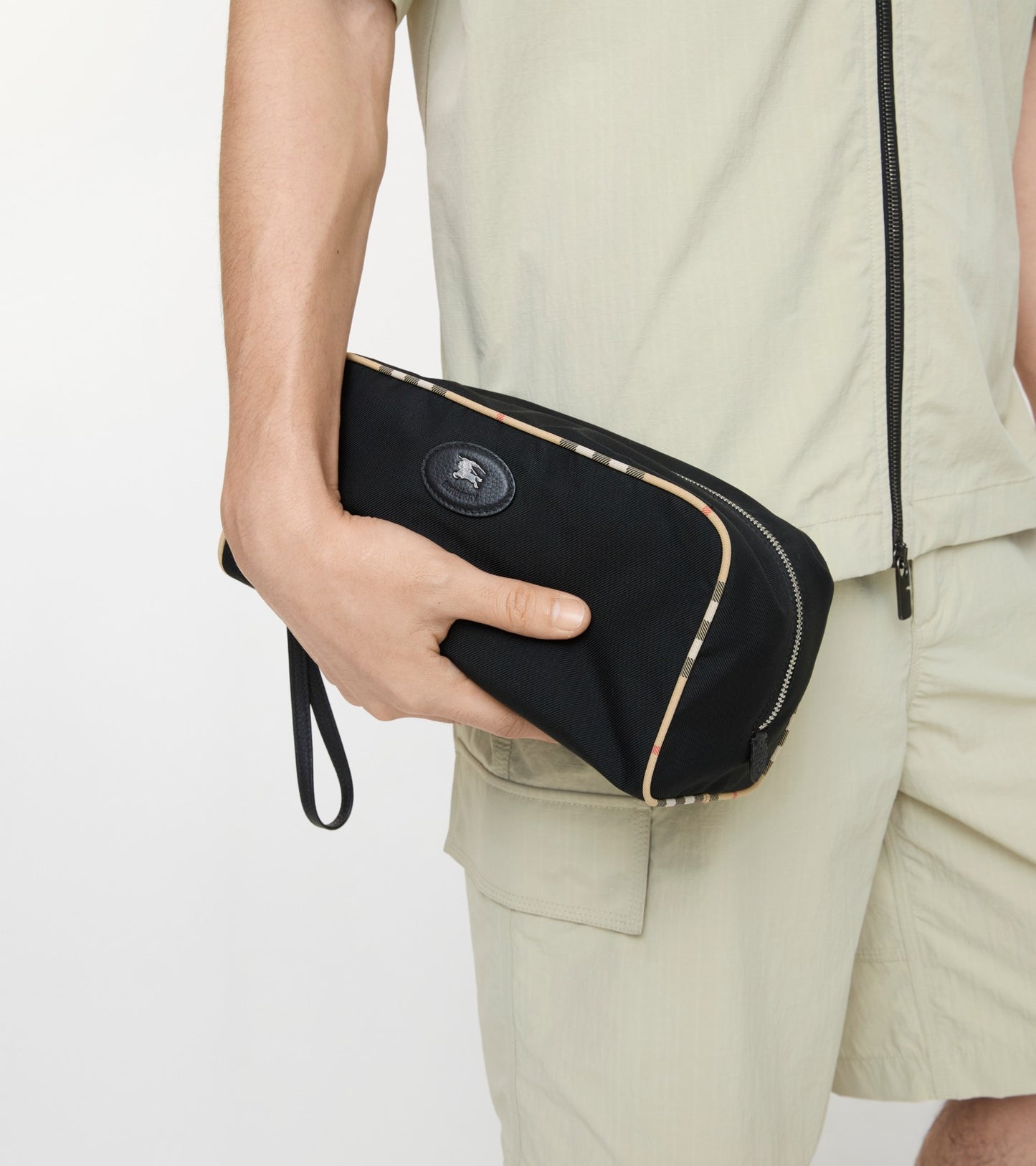 Large Check Trim Travel Pouch in Black