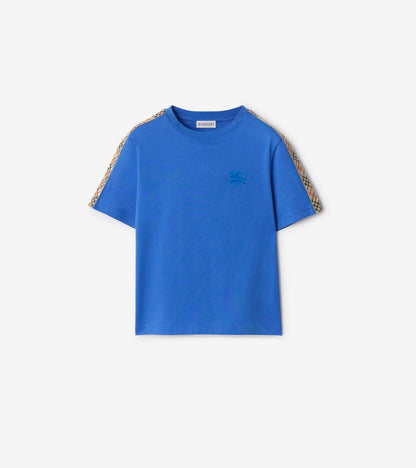 Check Trim Cotton T-shirt in Hyacinth blue