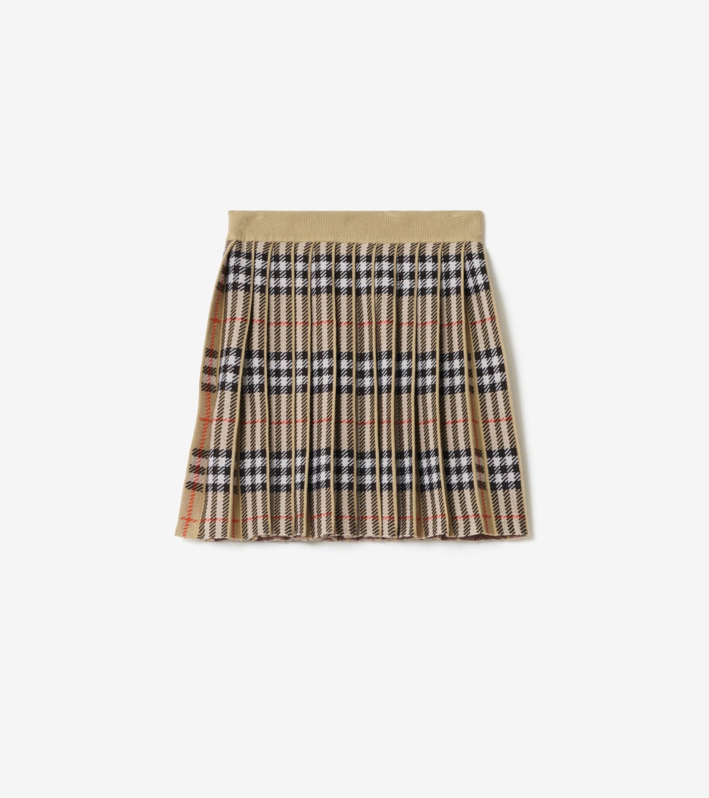 Pleated Check Wool Blend Skirt in Sand beige