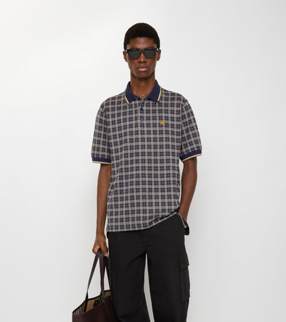 Check Cotton Blend Polo Shirt in Pilot blue