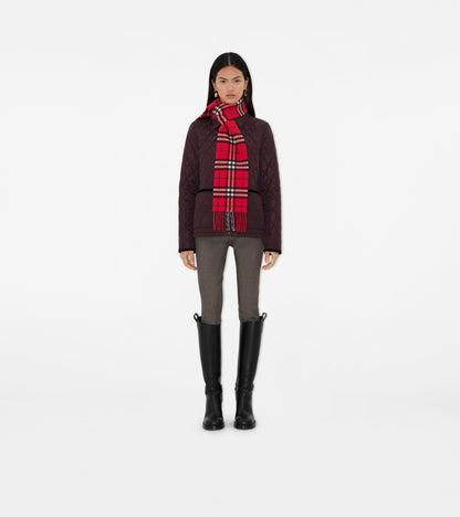 Narrow Check Cashmere Scarf in Post red