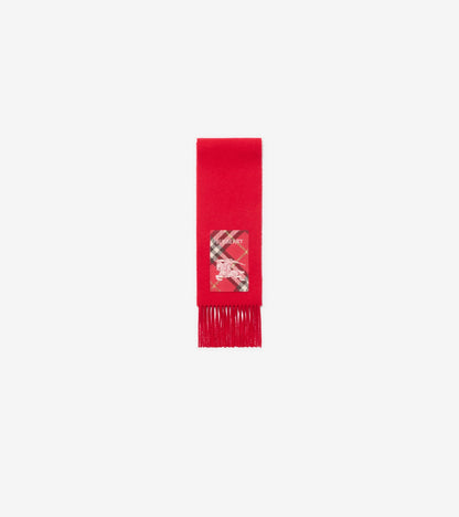 Check Label Cashmere Scarf in Crayon red