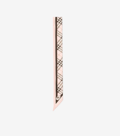Skinny Check Silk Scarf in Bow pink