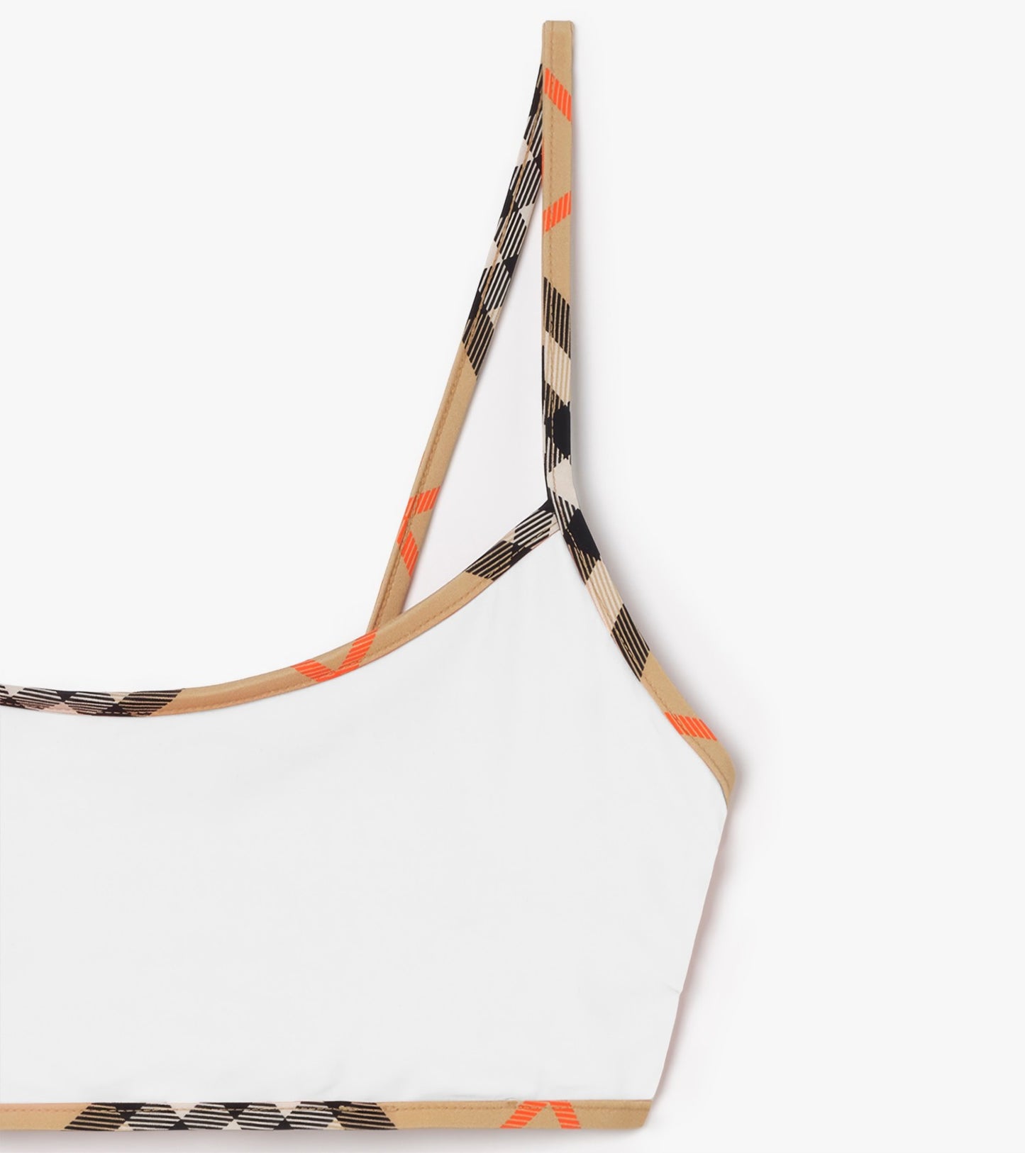 Check Trim Bikini Top in White