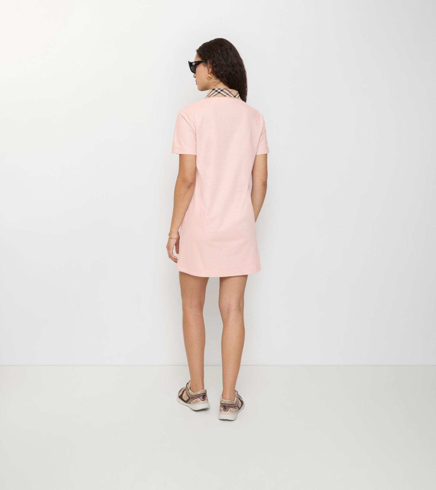 Check Collar Cotton Polo Shirt Dress in Posy pink