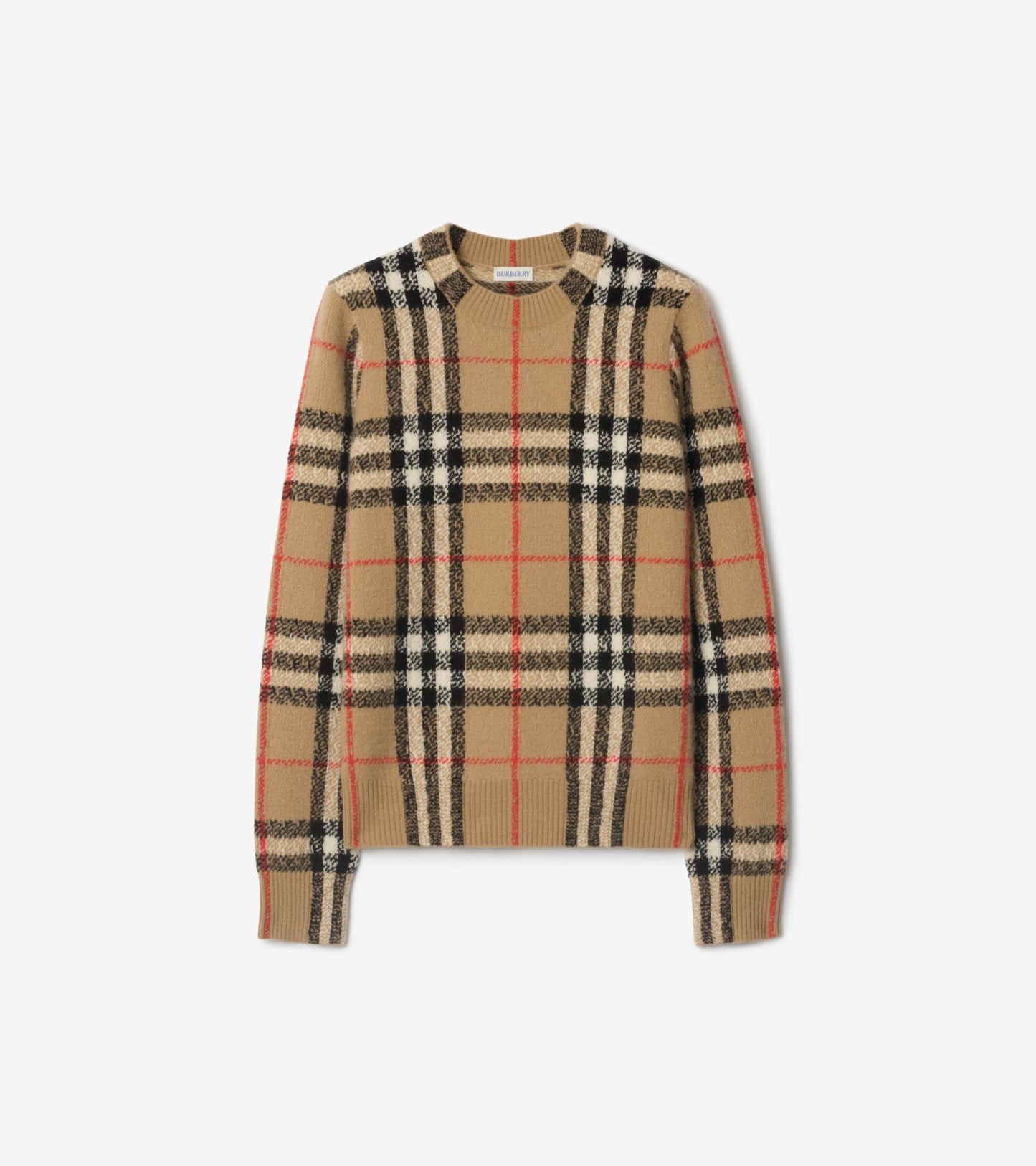 Check Cashmere Wool Sweater in Sand beige