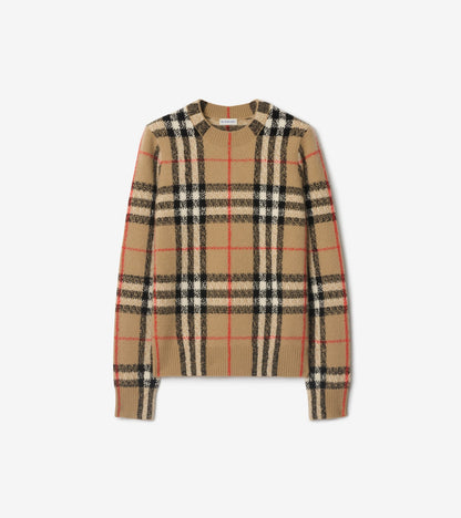 Check Cashmere Wool Sweater in Sand beige