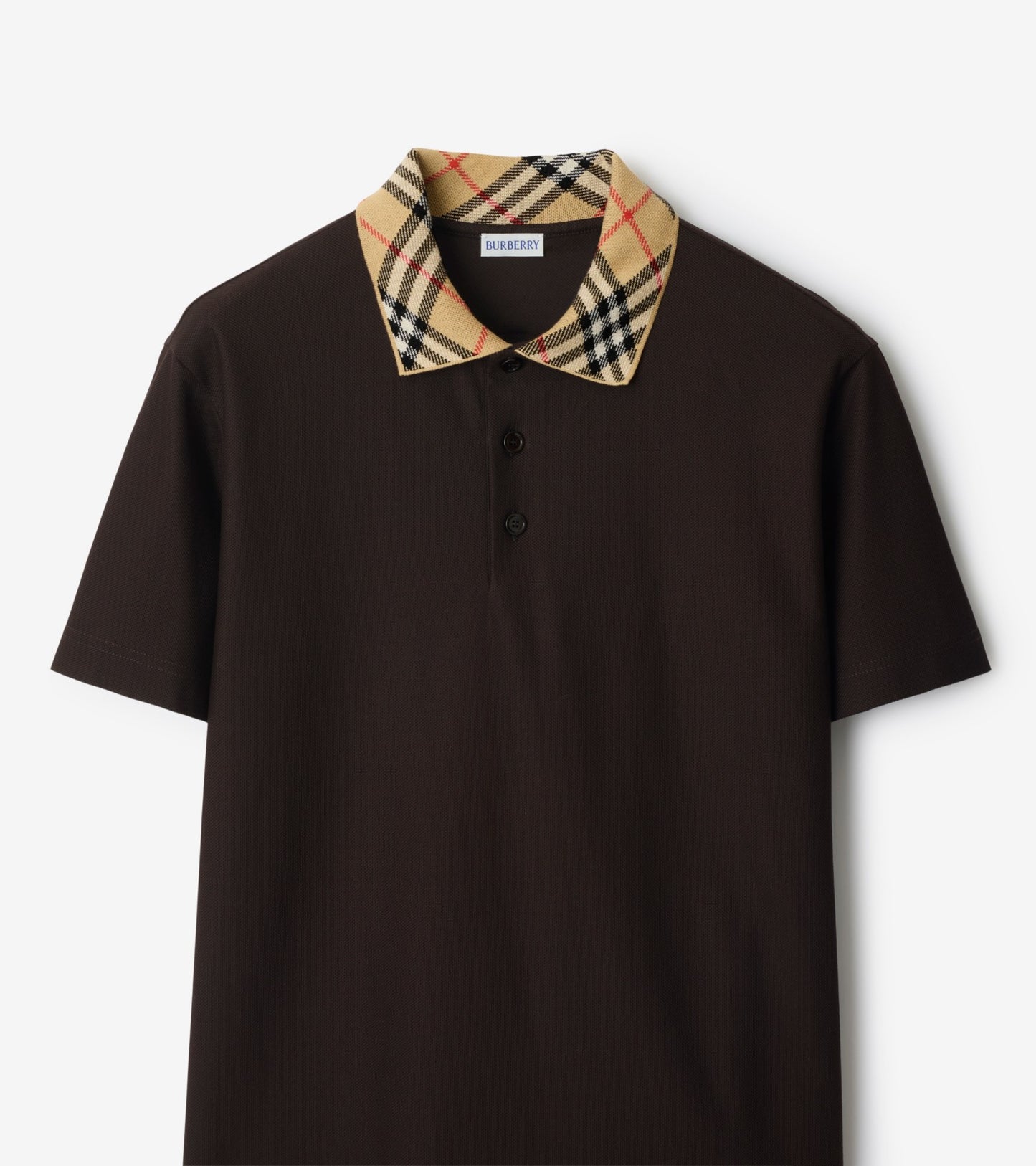 Check Collar Cotton Polo Shirt in Clove brown