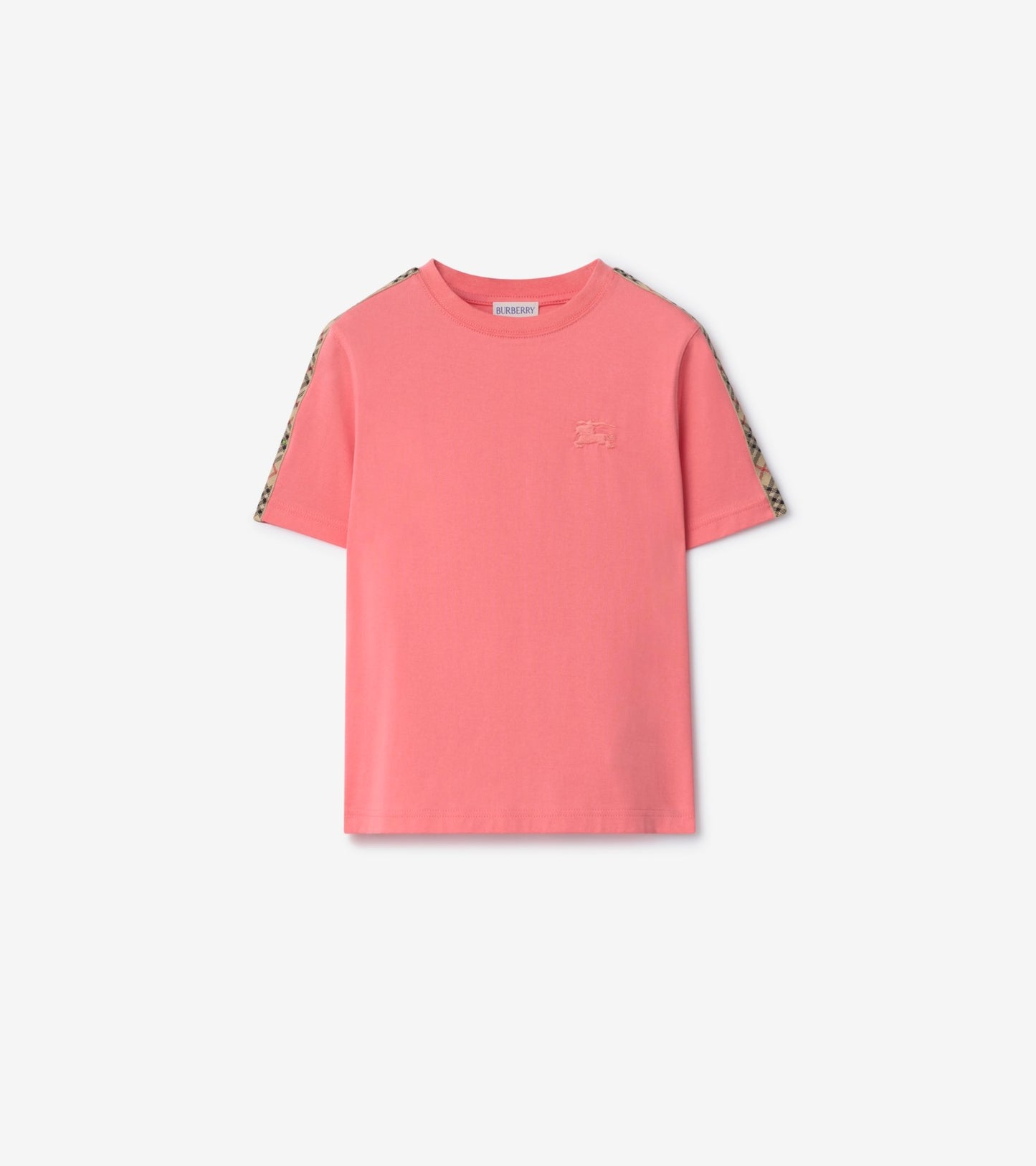 Check Trim Cotton T-shirt in Hyacinth blue