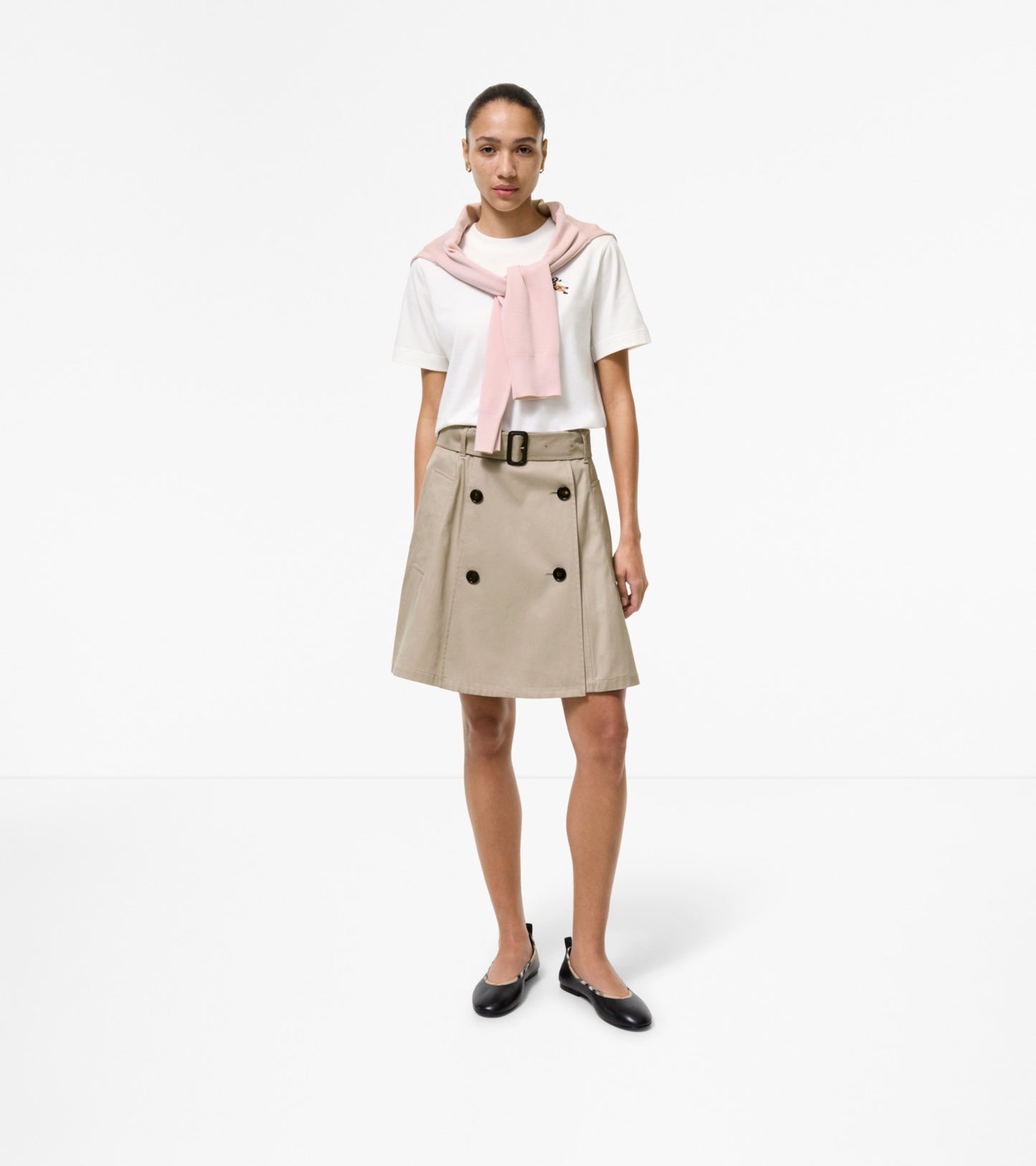 Gabardine Trench Mini Skirt in Quill beige