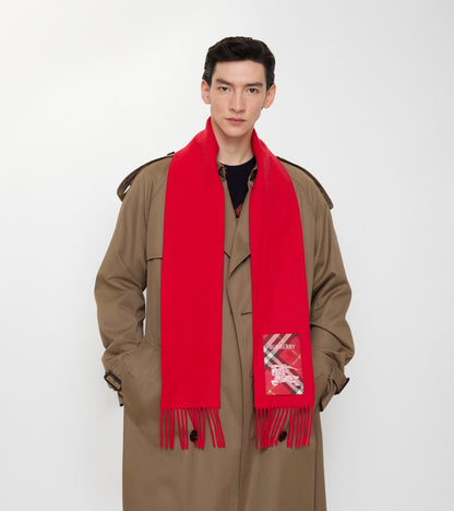 Check Label Cashmere Scarf in Crayon red