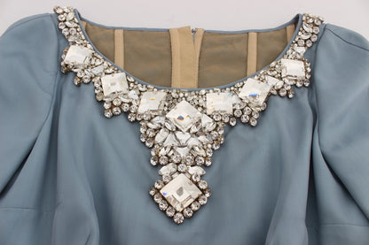 Dolce & Gabbana Blue Silk Crystal Sheath Gown Ball Dress