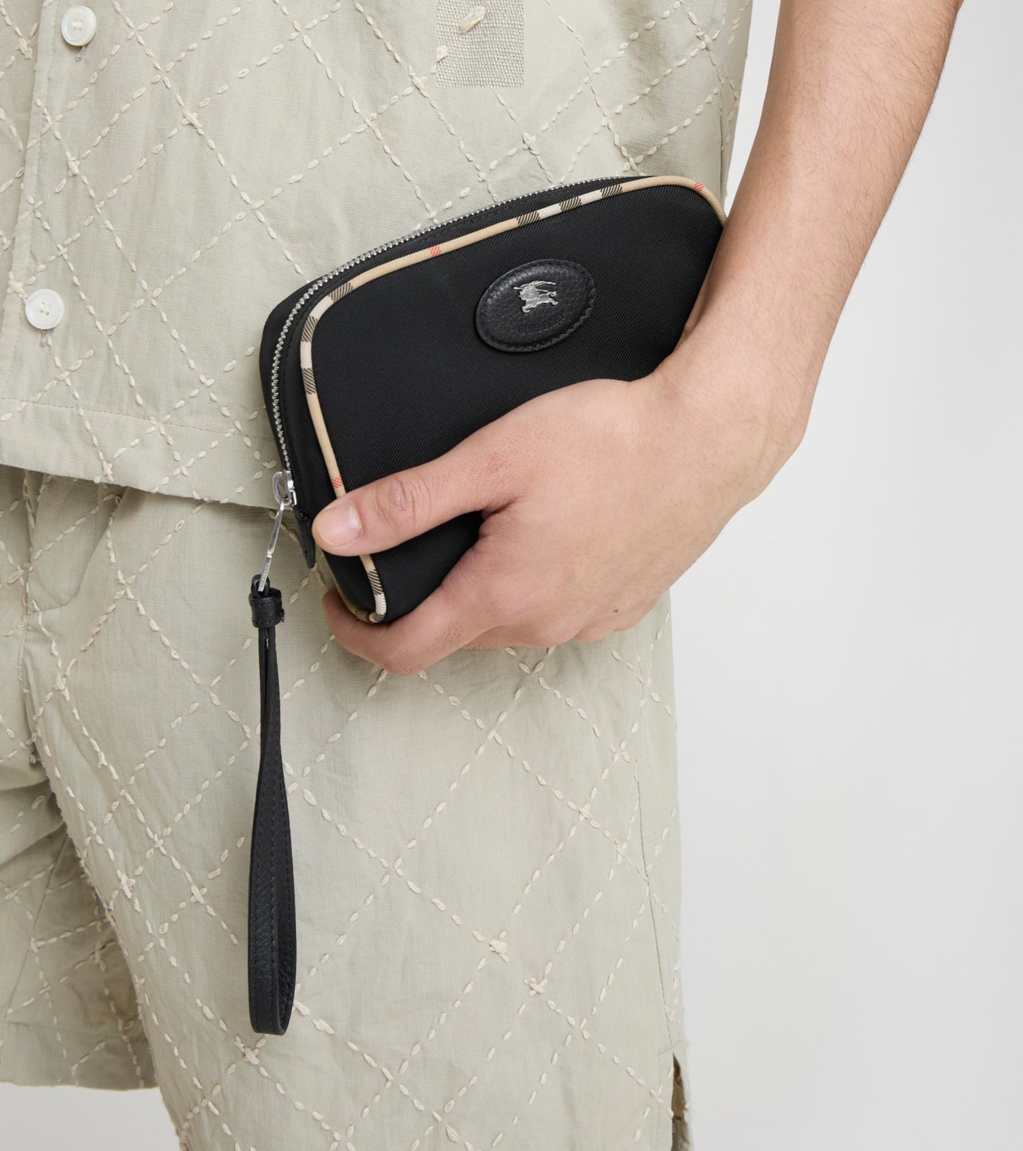 Small Check Trim Travel Pouch in Black