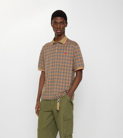 Check Cotton Blend Polo Shirt in Sand beige