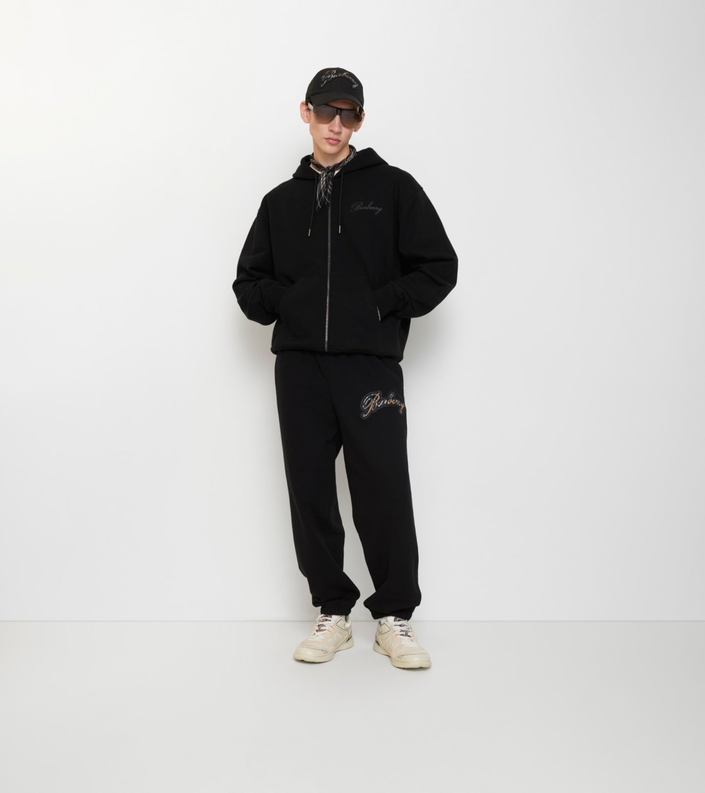 Check Cursive Logo Cotton Jogging Pants in Black