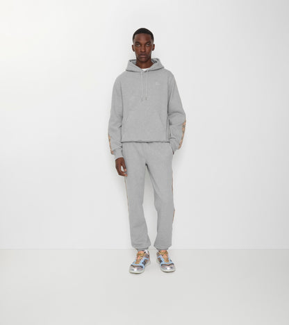 Check Trim Cotton Jogging Pants in Pale grey melange