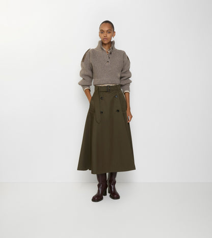 Gabardine Trench Midi Skirt in Juniper green