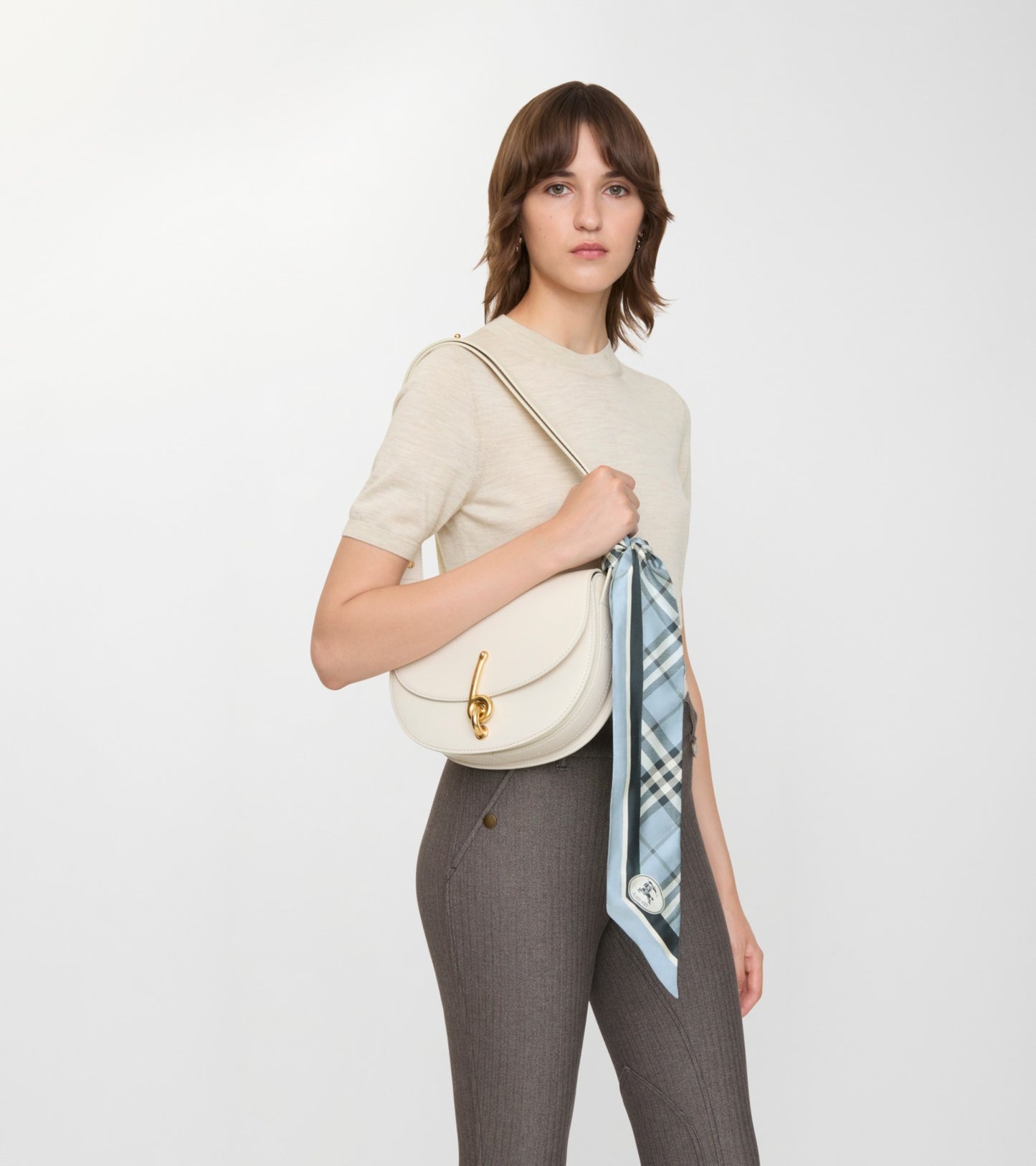 Skinny Check Silk Scarf in Bank blue
