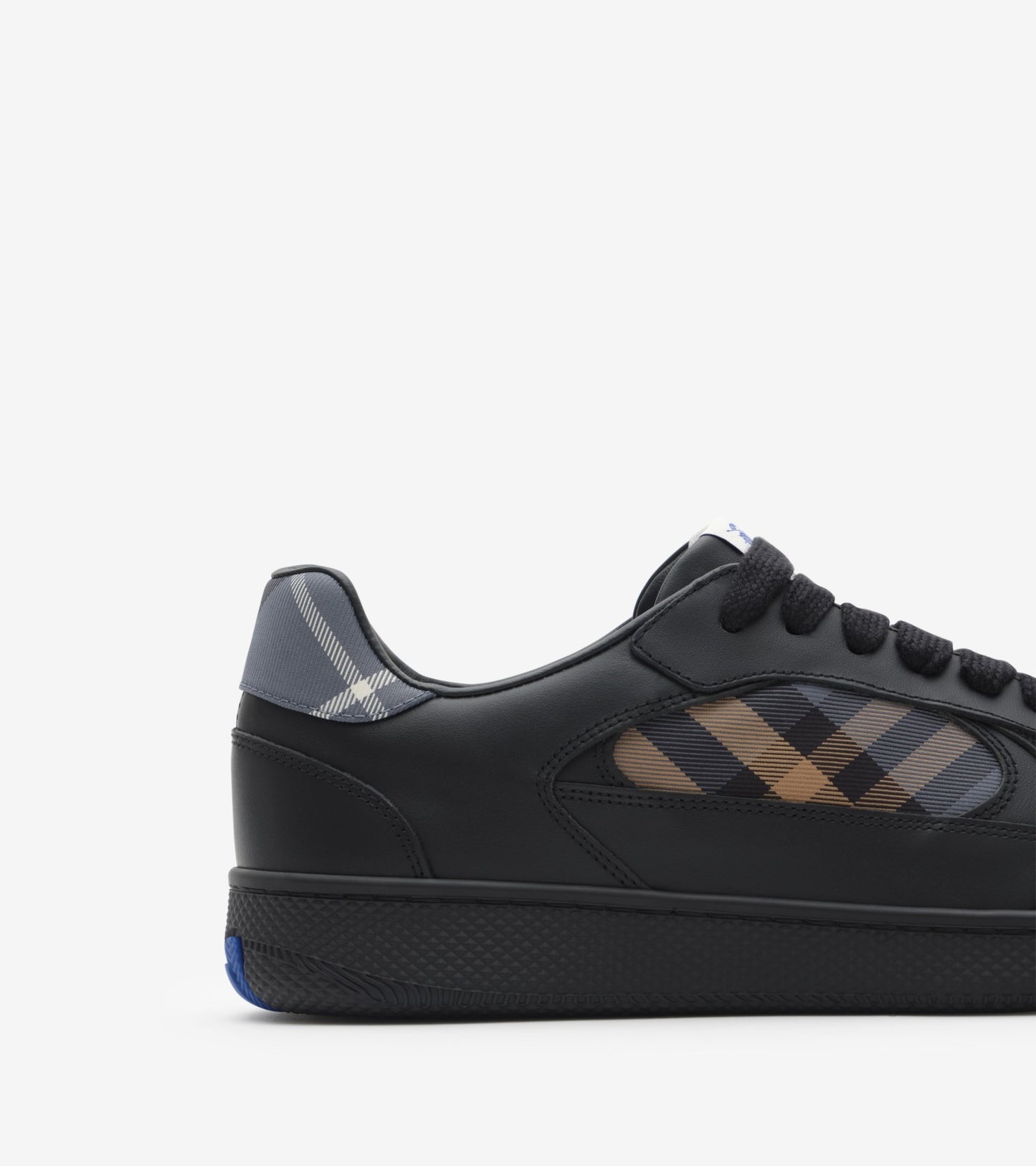 Leather and Check Terrace Sneakers in Black/wave blue