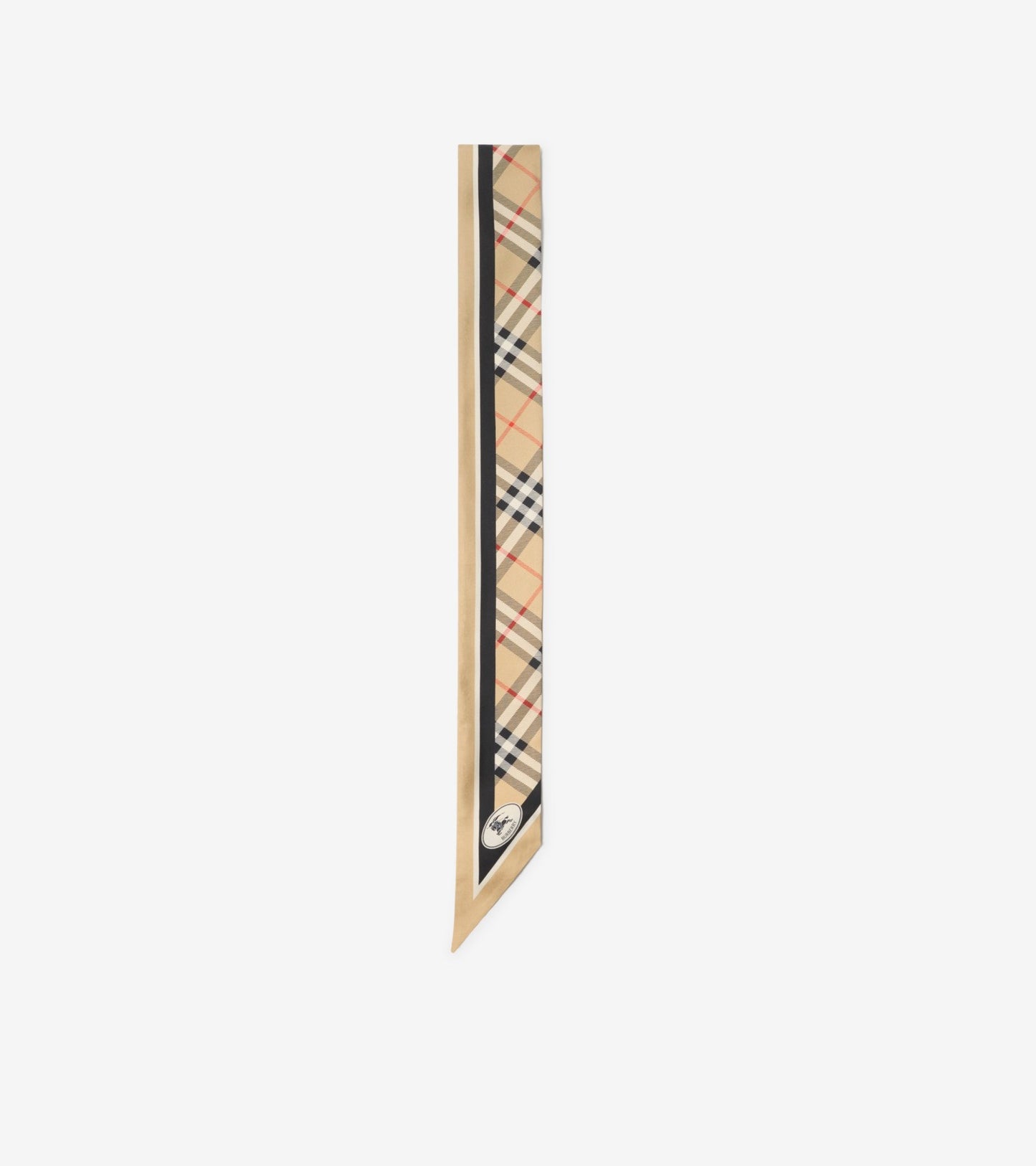 Skinny Check Silk Scarf in Sand beige