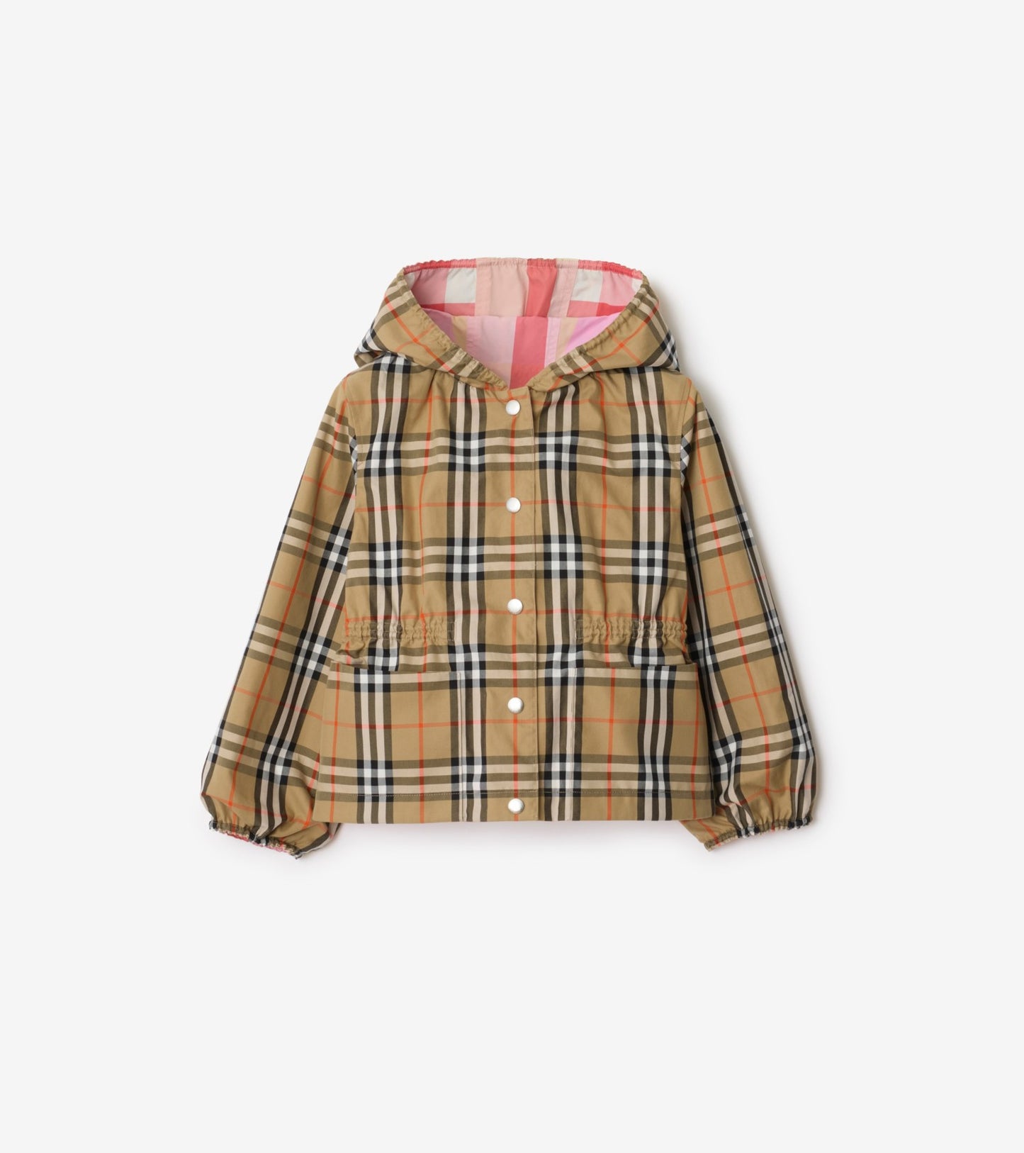 Reversible Check Nylon Hooded Jacket in Strawberry pink