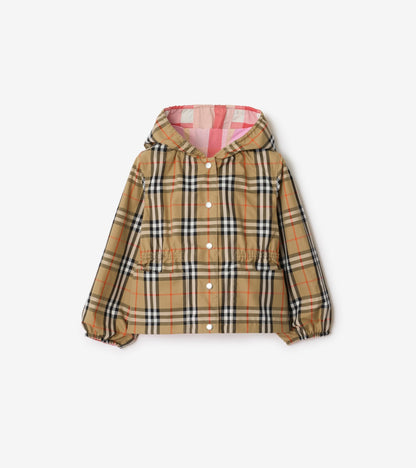 Reversible Check Nylon Hooded Jacket in Strawberry pink