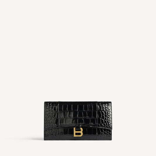 Hourglass small flat pouch with flap crocodile embossed