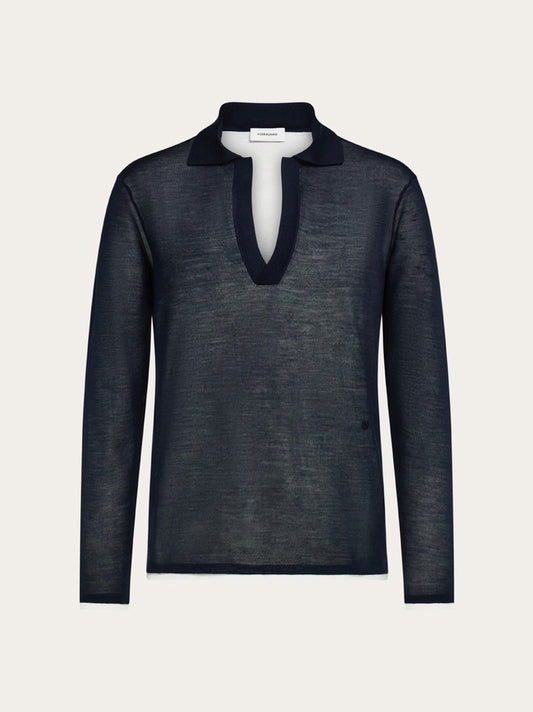 Long sleeve knitted silk polo shirt