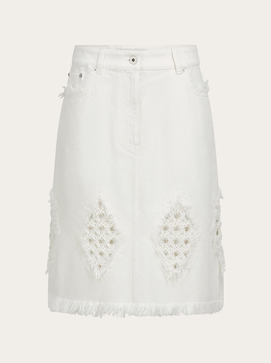 Denim skirt with frayed detail