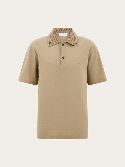 Polo shirt with knitted collar