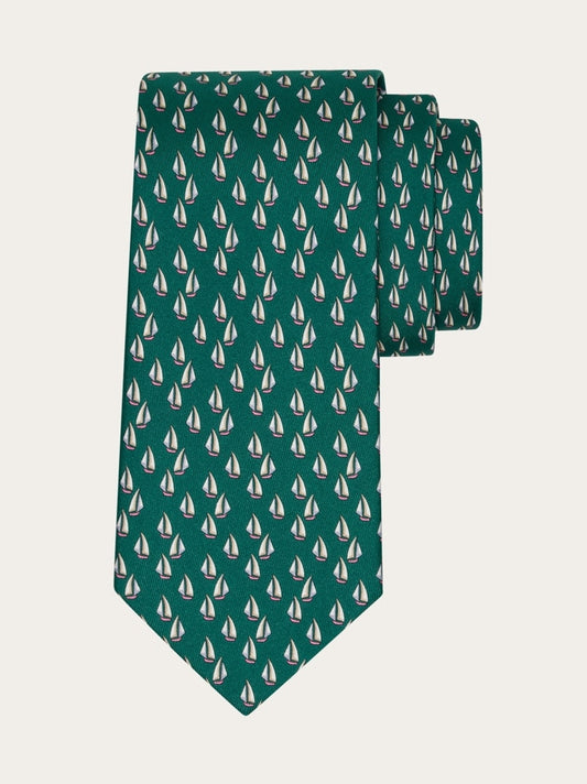 Nautical print silk tie