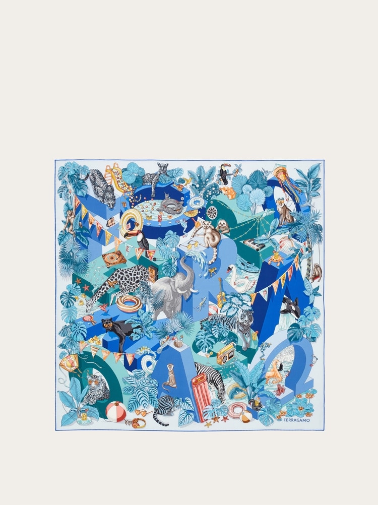 Jungle Party print silk scarf